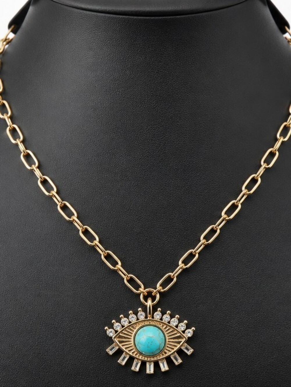 Express Evil Eye Pendant Necklace NWT Gold Tone Turquoise Crystal Accents